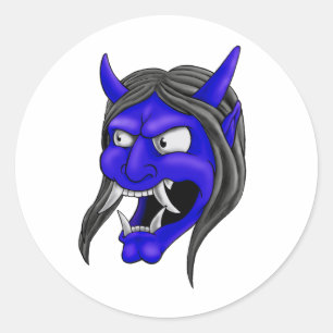 Pegatina Redonda Máscara de Hannya del japonés