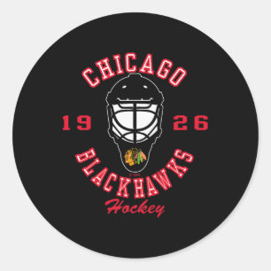 Pegatina Redonda Máscara de hockey Chicago Blackhawks negra con lic