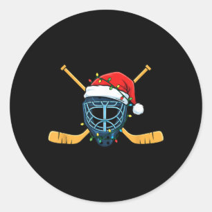 Pegatina Redonda Máscara de Hockey Con Luces de Navidad de Sombrero