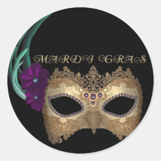 Pegatina Redonda Máscara de KRW Fancy Mardi Gras