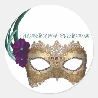 Pegatina Redonda Máscara de KRW Fancy Mardi Gras