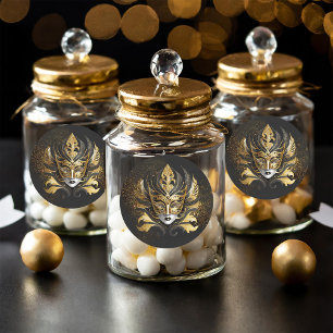 Pegatina Redonda Máscara de mascarada Motif Black Gold ID1031