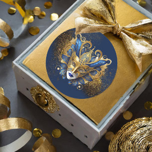 Pegatina Redonda Máscara de mascarada Motif Blue Gold ID1031