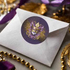 Pegatina Redonda Máscara de mascarada Motif Purple Gold ID1031