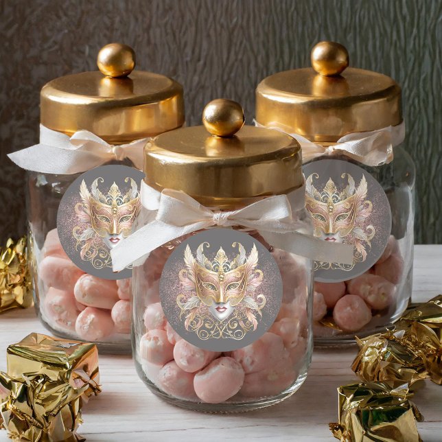 Pegatina Redonda Máscara de mascarada Motif Rosa Gold ID1031 (Subido por el creador)