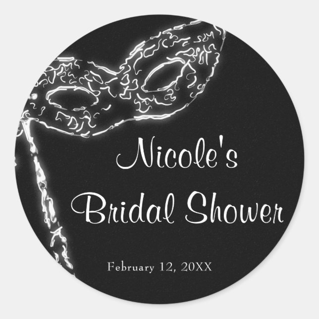 Pegatina Redonda Máscara de mascarada negra y blanca elegante de fi (Anverso)