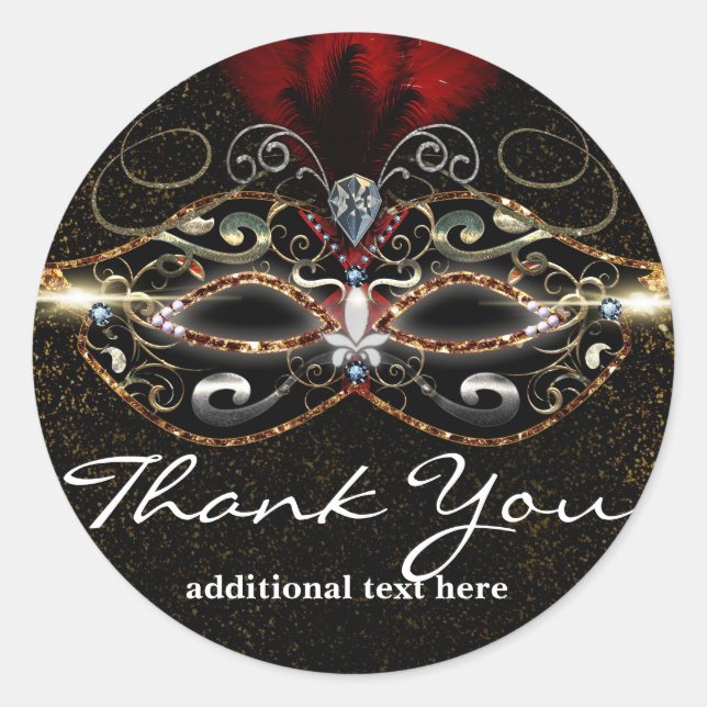 Pegatina Redonda Máscara de Mascarada Roja Elegante Favor de Fiesta (Anverso)