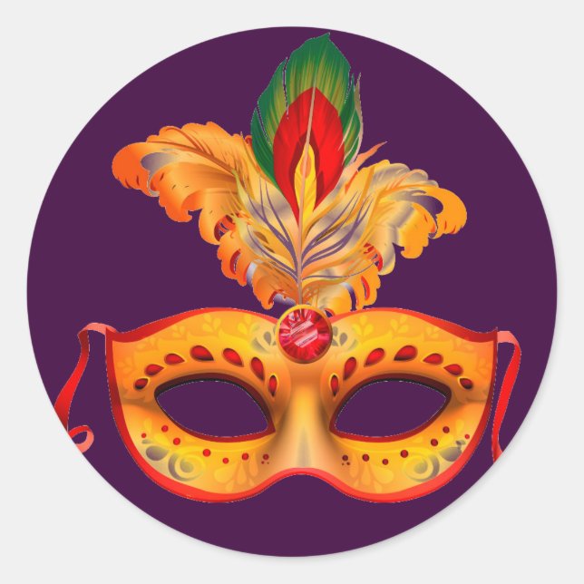 Pegatina Redonda Máscara de máscaras moradas reales mardi gras (Anverso)