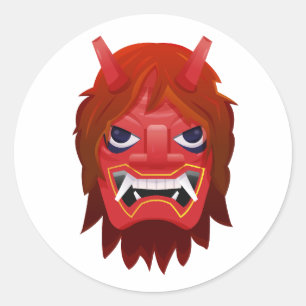 Pegatina Redonda Máscara de Oni Rojo Demonio Japonés Namahage Stick