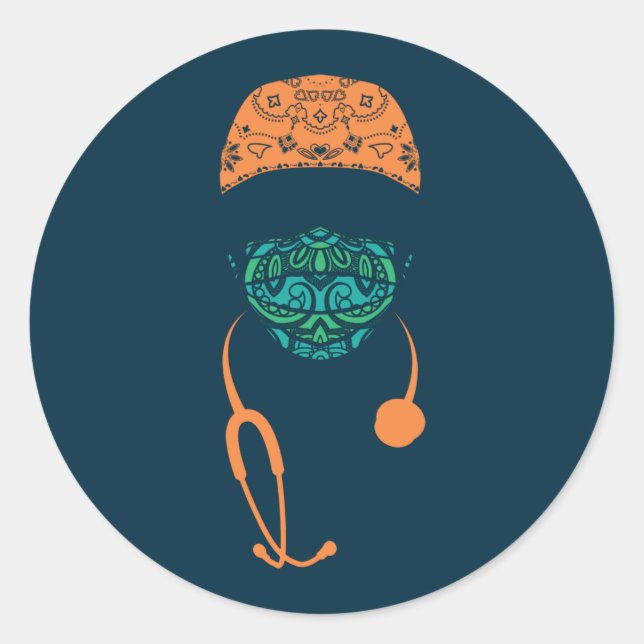 Pegatina Redonda mascara de paisley med (Anverso)