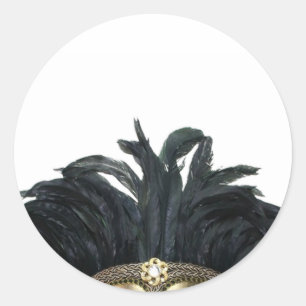 Pegatina Redonda Máscara de plumas de oro y negro