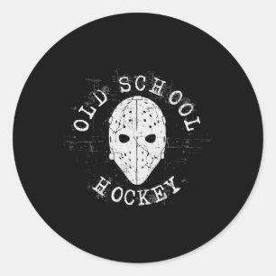 Pegatina Redonda Máscara de portero de hockey de vieja escuela