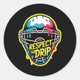 Pegatina Redonda Máscara de portero de hockey Respect The Drip Hock