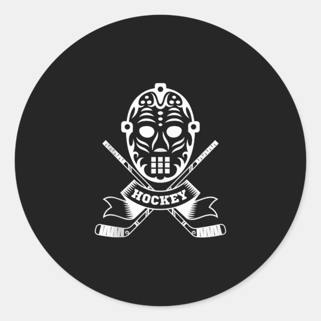 Pegatina Redonda Máscara gráfica de un regalo de hockey sobre pegam