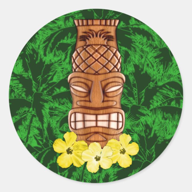 Pegatina Redonda Máscara hawaiana tiki (Anverso)