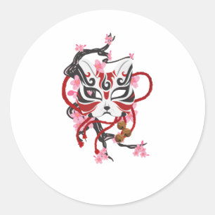 Pegatina Redonda Máscara japonesa de bonito
