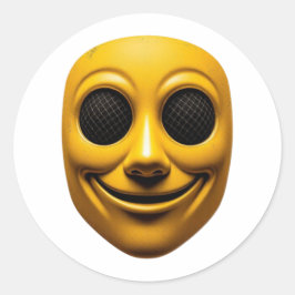 Pegatina Redonda Máscara sonriente amarilla