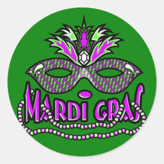 Pegatina Redonda Máscara y perlas de KRW Mardi Gras