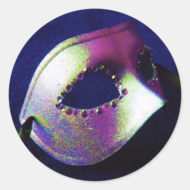 Pegatina Redonda Mascarada Azul de Medianoche (Anverso)