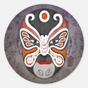 Pegatina Redonda Máscaras chinas de la ópera - Li KE