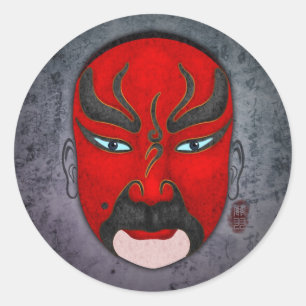 Pegatina Redonda Máscaras de ópera chinas - Guan Yu