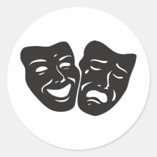 Pegatina Redonda Máscaras de teatro de tragedia de comedia