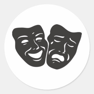Pegatina Redonda Máscaras de teatro de tragedia de comedia
