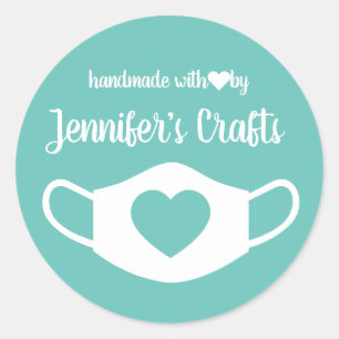 Pegatina Redonda Máscaras faciales hechas a mano con amor
