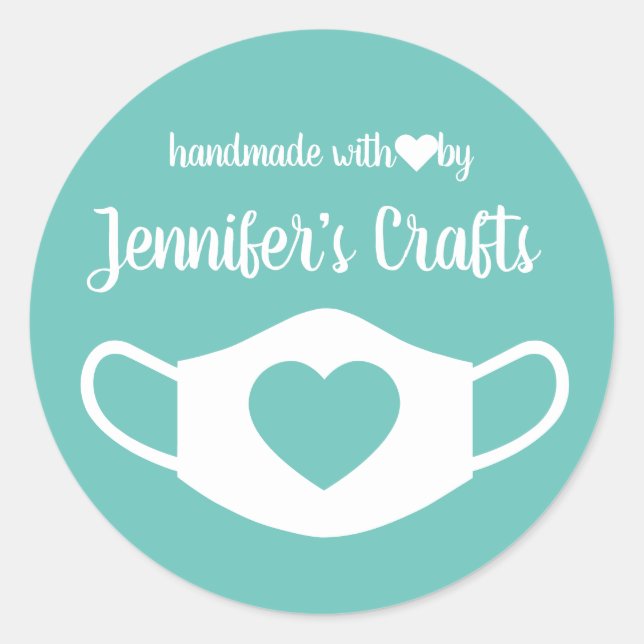 Pegatina Redonda Máscaras faciales hechas a mano con amor (Anverso)