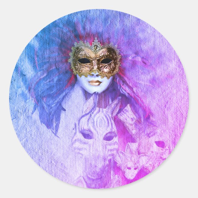 Pegatina Redonda Máscaras venecianas, carnaval, arte vintage - Ital (Anverso)