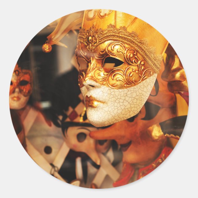 Pegatina Redonda Mascarillas venecianas (Anverso)