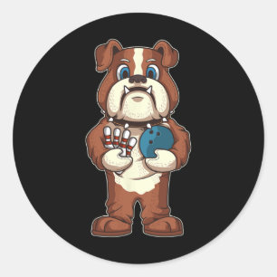 Pegatina Redonda Mascota Bulldog de Bolos Regalo para Amante de Per