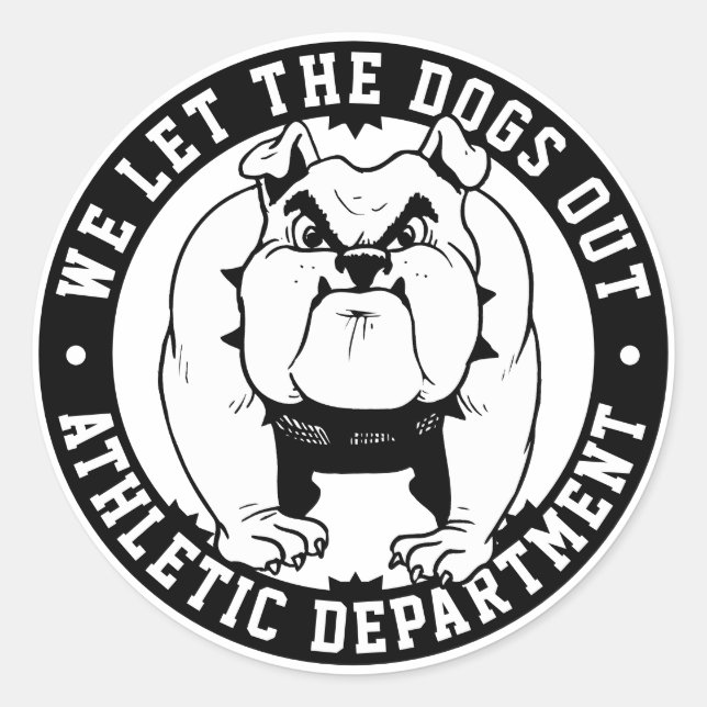 Pegatina Redonda Mascota bulldog Dejamos Que Los Perros Salieran De (Anverso)