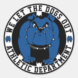 Pegatina Redonda Mascota Bulldog Dept. Atlético. Dejamos que los pe
