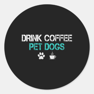 Pegatina Redonda Mascota de café perros graciosos perros amante de 