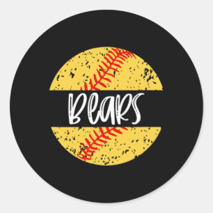 Pegatina Redonda Mascota del equipo de sóftbol Bears Espíritu escol