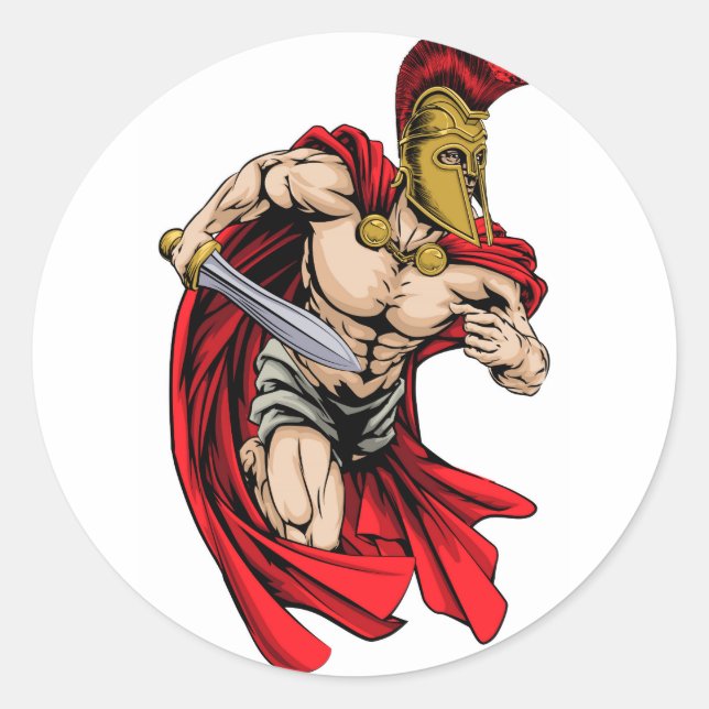 Pegatina Redonda Mascota deportiva espartana (Anverso)