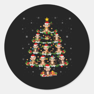 Pegatina Redonda Mascota Nochebuena animal enciende árbol de navida