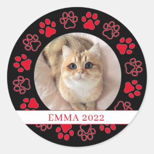 Pegatina Redonda Mascota Paw Personalizado Cat Photo Ceramic