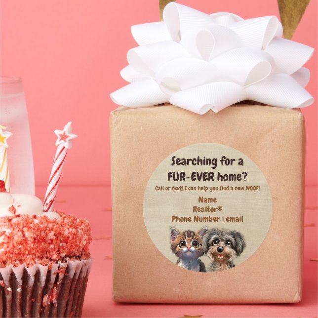 Pegatina Redonda Mascota Pop-By Realtor Puppy Kitten Vet (Fiesta)