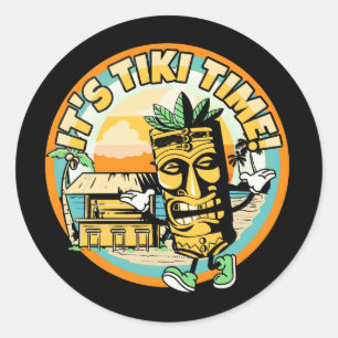 Pegatina Redonda mascota-tiki-with-beach-bar-it039s-tiki-time