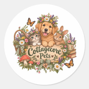 Pegatina Redonda Mascotas Cottagecore – Jardín Animal Floral Capric