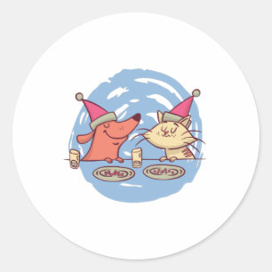 Pegatina Redonda Mascotas navidades