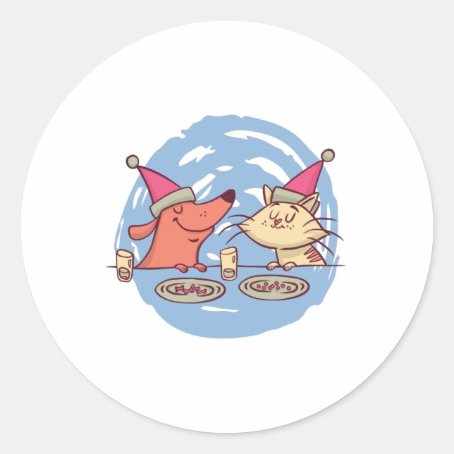 Pegatina Redonda Mascotas navidades (Anverso)