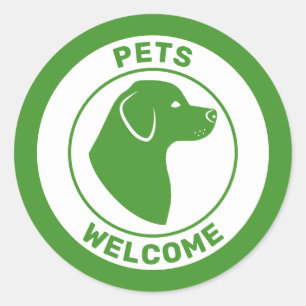 Pegatina Redonda Mascotas Verdes Bienvenidas Con Silueta De Cabeza 