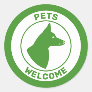 Pegatina Redonda Mascotas Verdes Bienvenidas Y Perro Con Orejas Erg