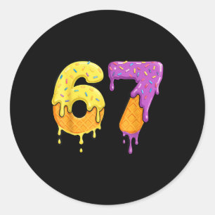 Pegatina Redonda Mason 67 Helado Goteo Meme Seis Siete Divertido