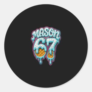 Pegatina Redonda Mason 67 Helado Goteo Seis Siete Meme 6 7 Adolesce