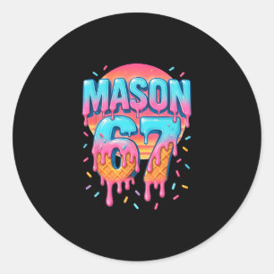 Pegatina Redonda Mason 67 Meme Helado Vender Goteo 6 7 Seis Siete 6