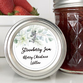 Pegatina Redonda Mason Jar casero de poinsettia blanca en blanco